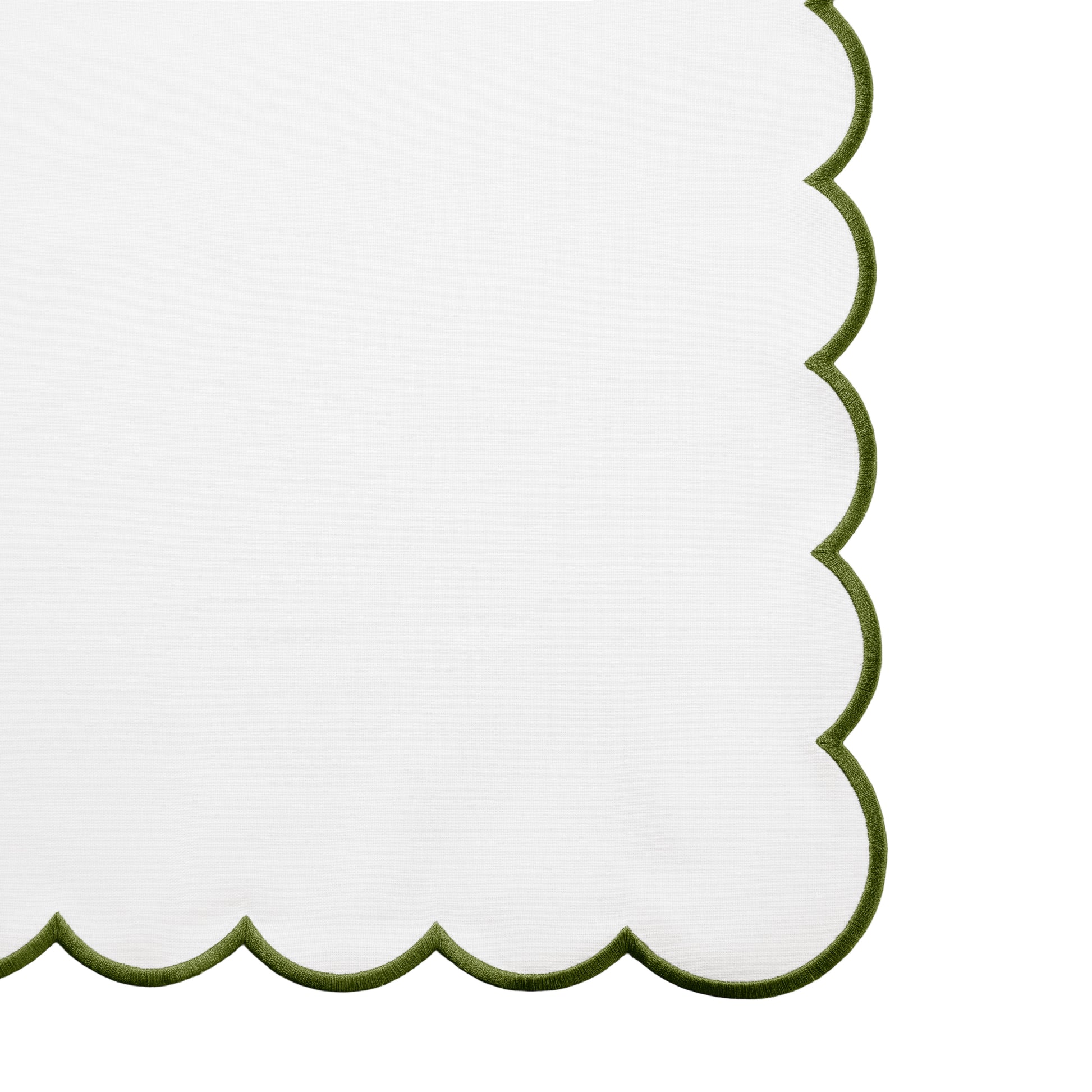 4 pc/pk Scalloped Edge Linen Napkin - White/Olive Green Trim