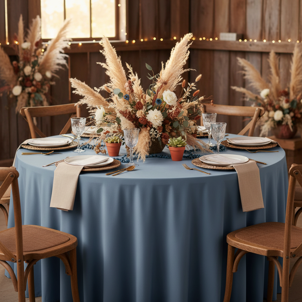 Scuba 120" Round Tablecloth - Dusty Blue
