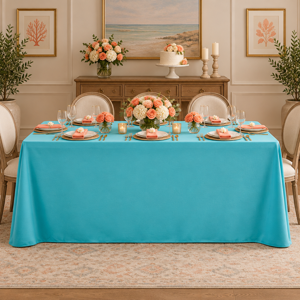 Scuba 90"x132" Rectangular Oblong Tablecloth Turquoise birthday dinner tablecloth scene