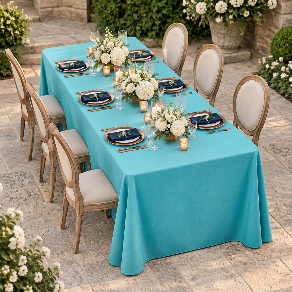 Scuba 90"x132" Rectangular Oblong Tablecloth Turquoise outdoor gala tablecloth scene
