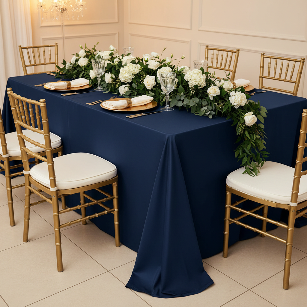 Scuba 90"x156" Rectangular Oblong Tablecloth - Navy Blue
