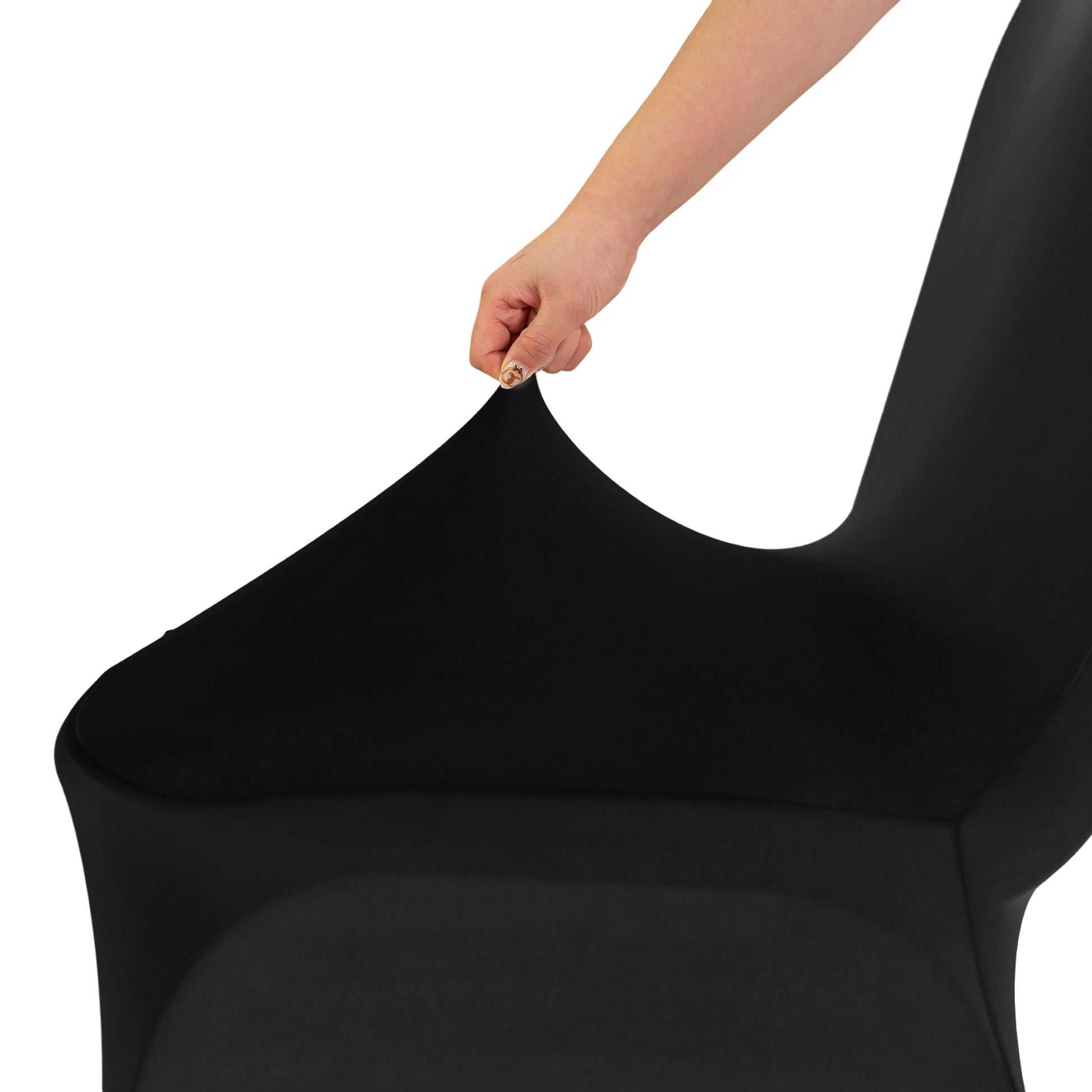 Scuba Banquet Chair Cover Black showing material stretched