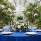 indoor greenhouse setup with Sequin Embroidery Taffeta 120" Round Tablecloth - Royal Blue