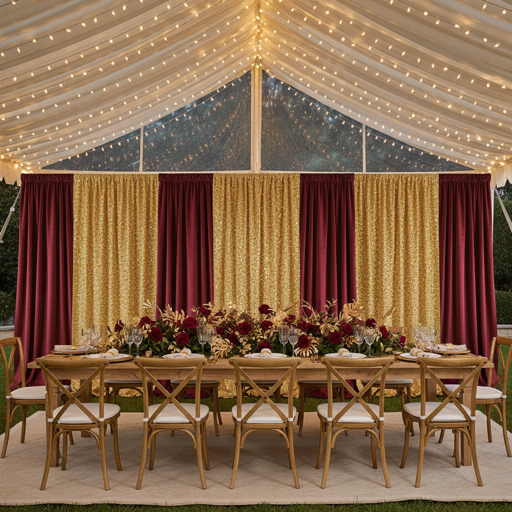 Sequin Velvet 10ft H x 52" W Drape/Backdrop Curtain Panel - Gold