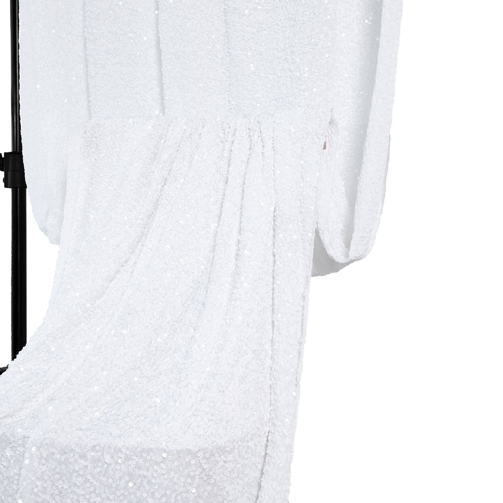 Sequin Velvet Drape White draped over a chair