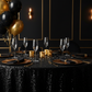 new year celebration with Sequin Velvet 120" Round Tablecloth - Black