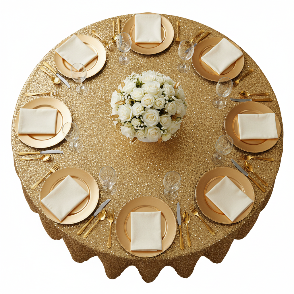 Sequin Velvet 120" Round Tablecloth - Gold