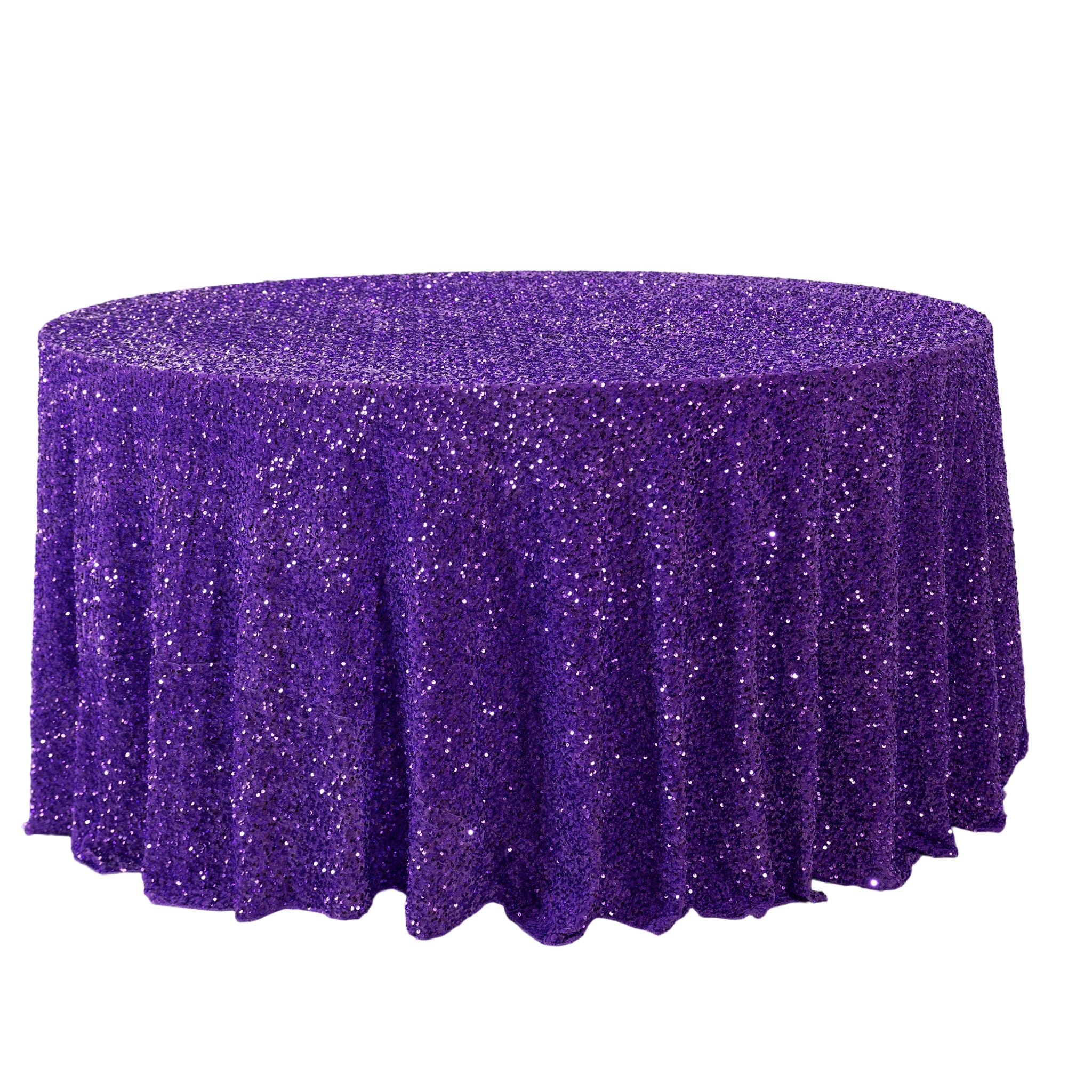 Sequin velvet round tablecloth purple full view