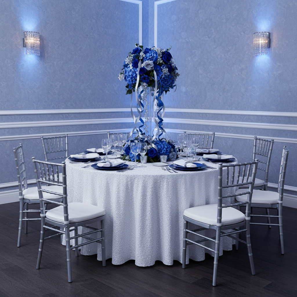 Sequin Velvet 120" Round Tablecloth - White