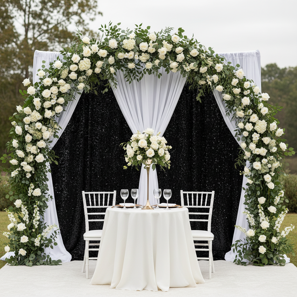 Sequin Velvet 12ft H x 52" W Drape/Backdrop Curtain Panel - Black
