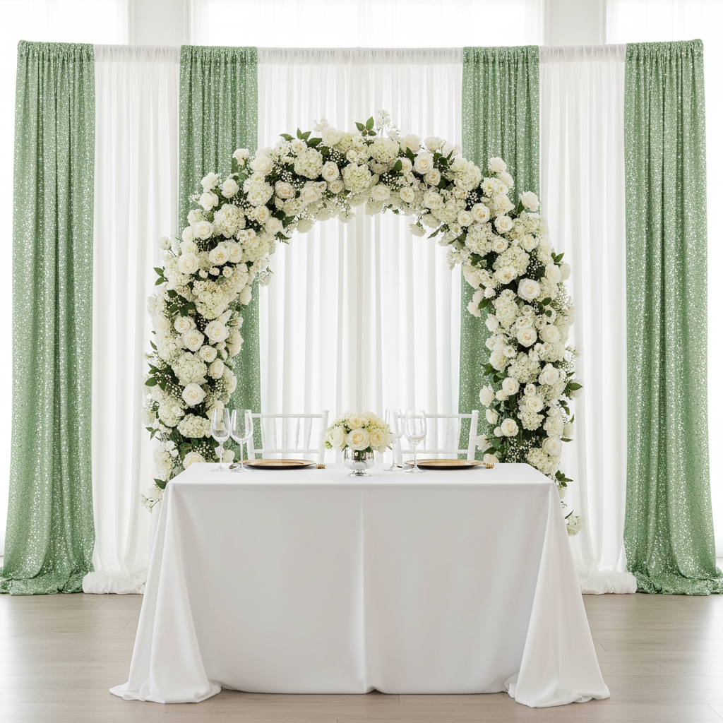 Sequin Velvet 12ft H x 52" W Drape/Backdrop Curtain Panel - Sage Green
