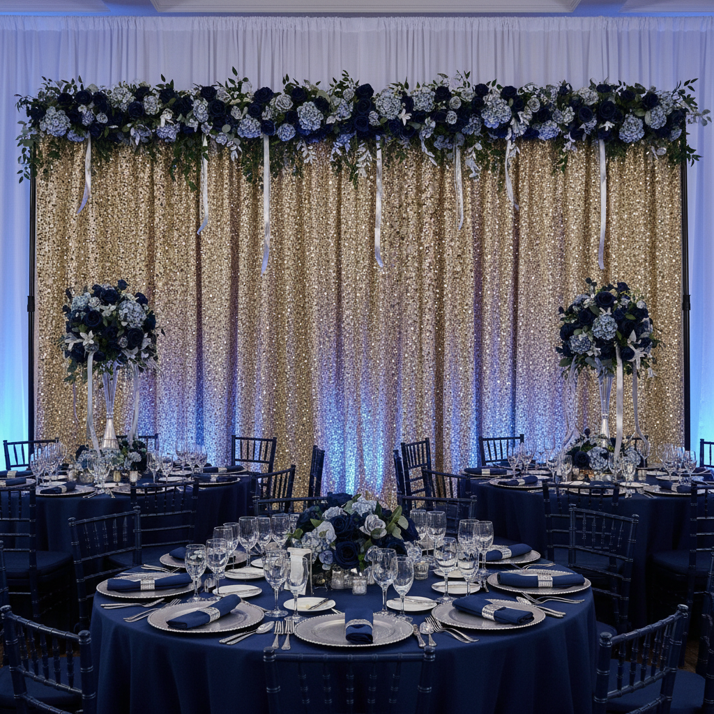 Sequin Velvet 12ft H x 52" W Drape/Backdrop Curtain Panel - Champagne
