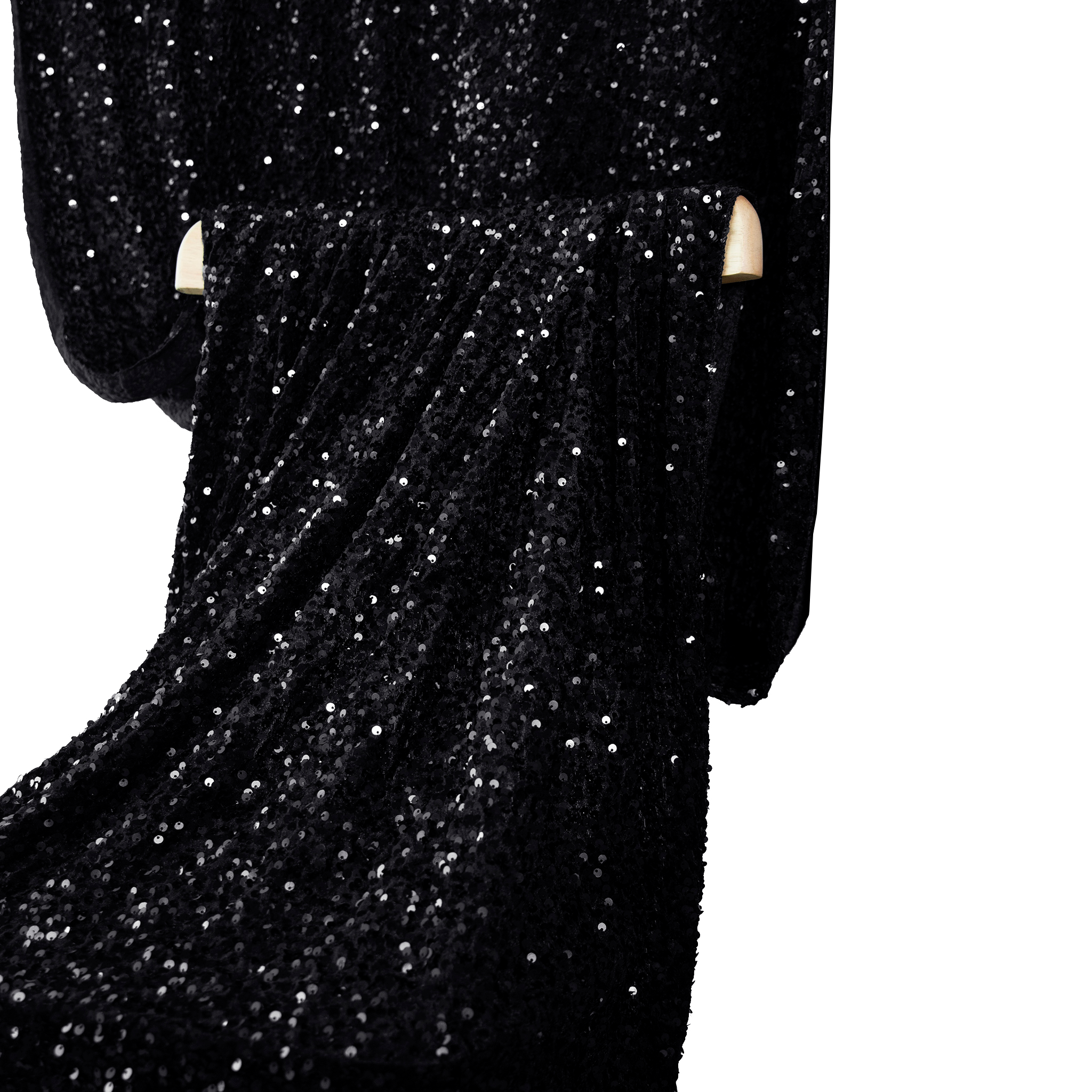 Sequin Velvet Drape Black draped over a chair