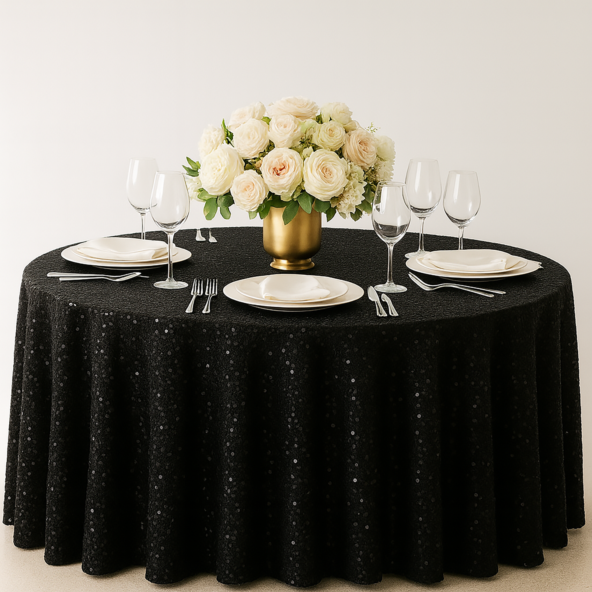 Sequin Velvet 132 Round Tablecloth Black lifestyle