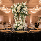 wedding reception with Sequin Velvet 132" Round Tablecloth - Black