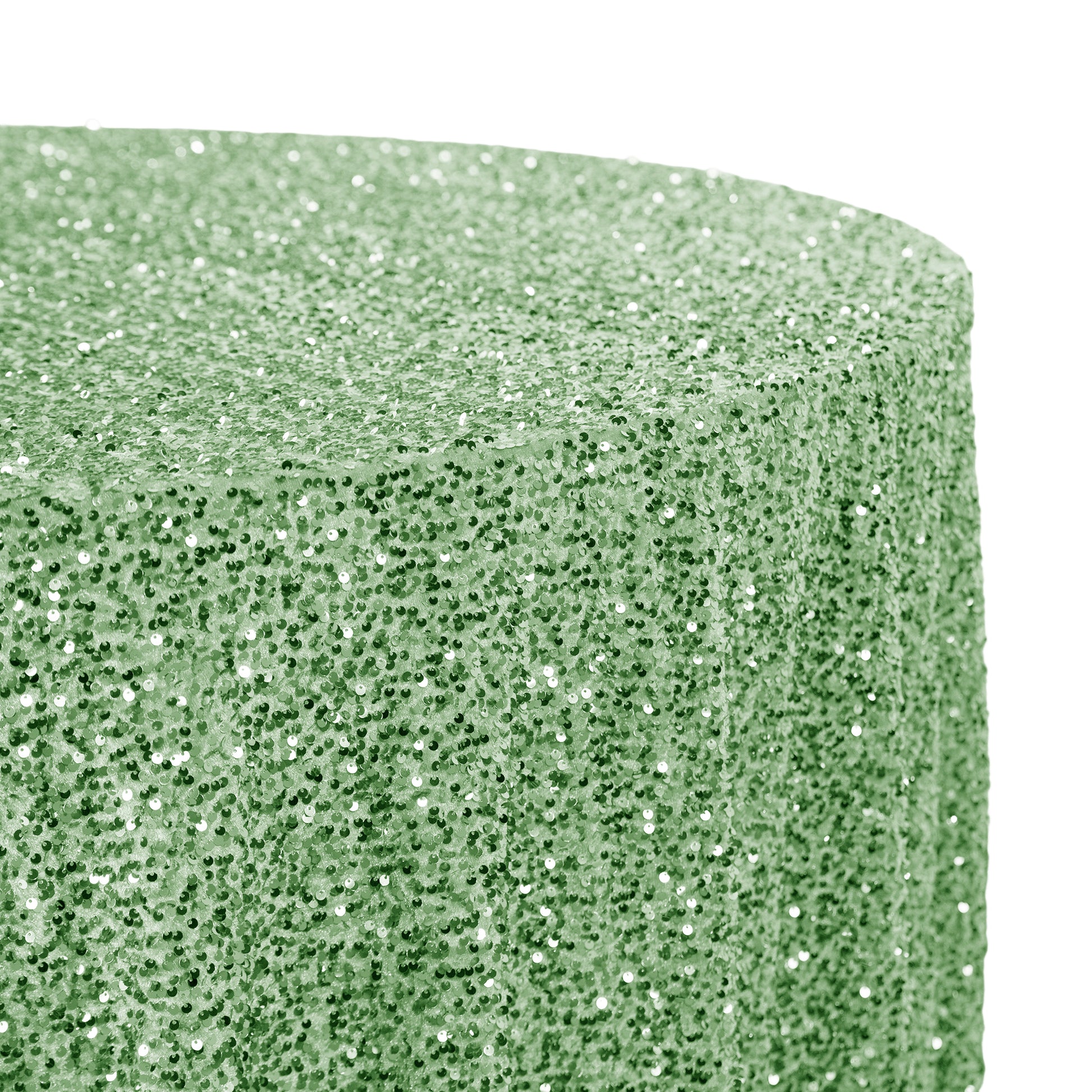 Sequin velvet round tablecloth sage green close up