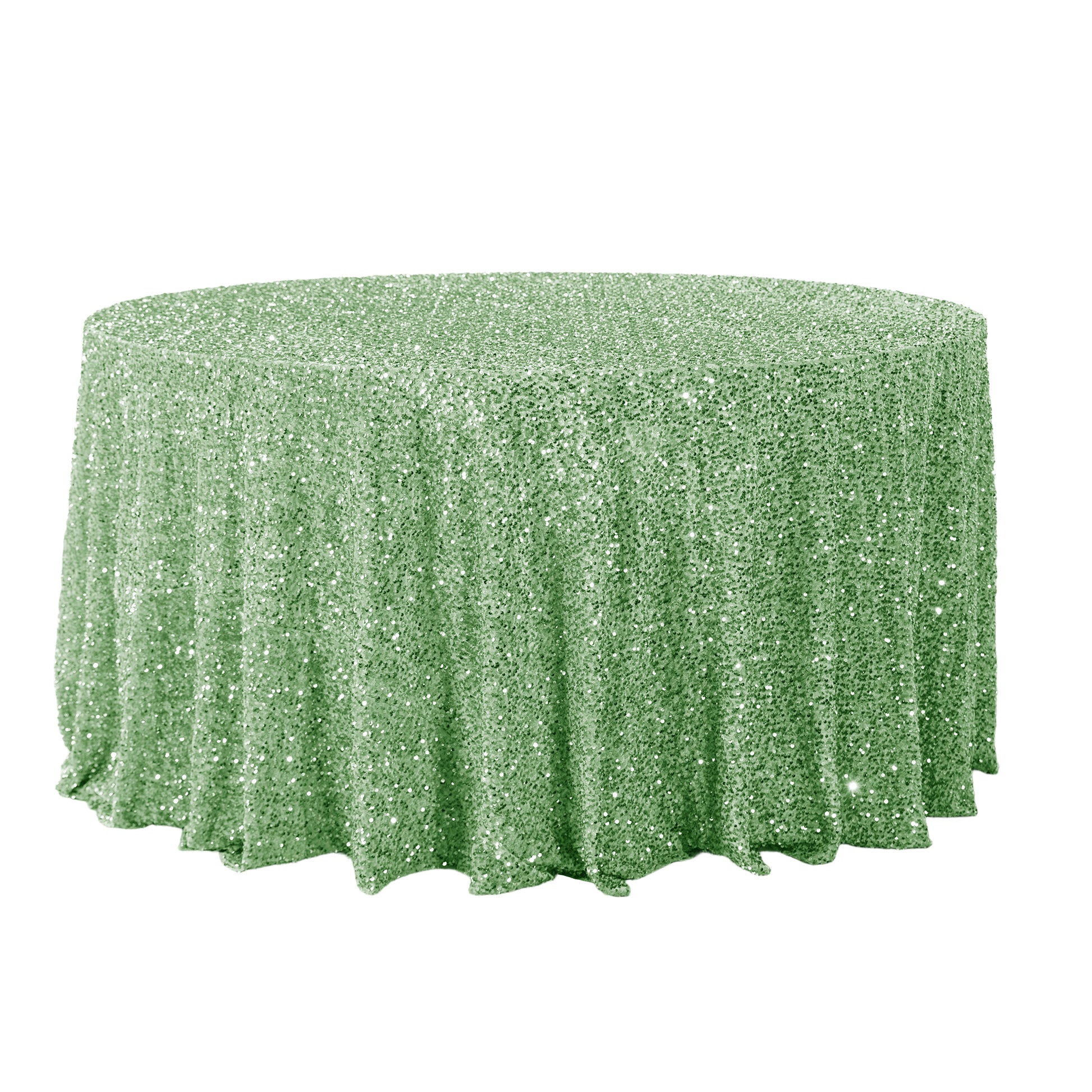Sequin velvet round tablecloth sage green full view