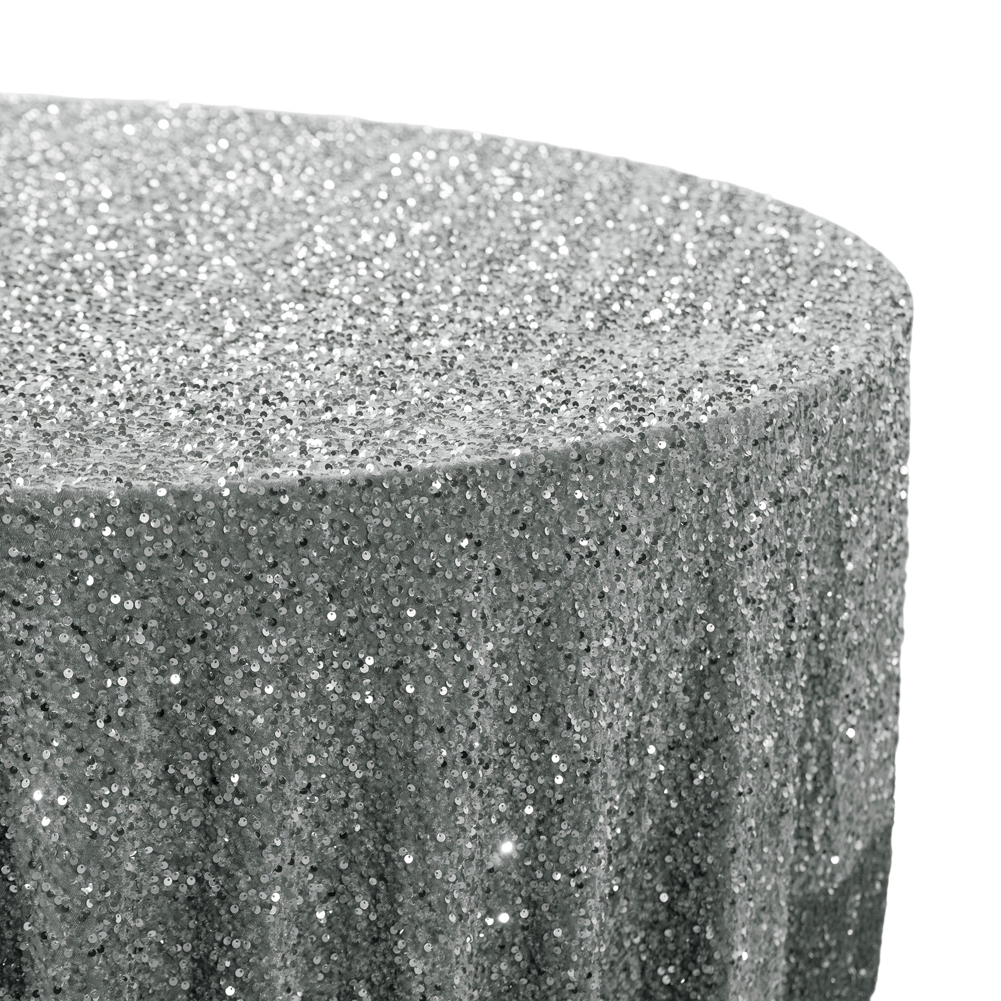 Sequin velvet round tablecloth silver close up