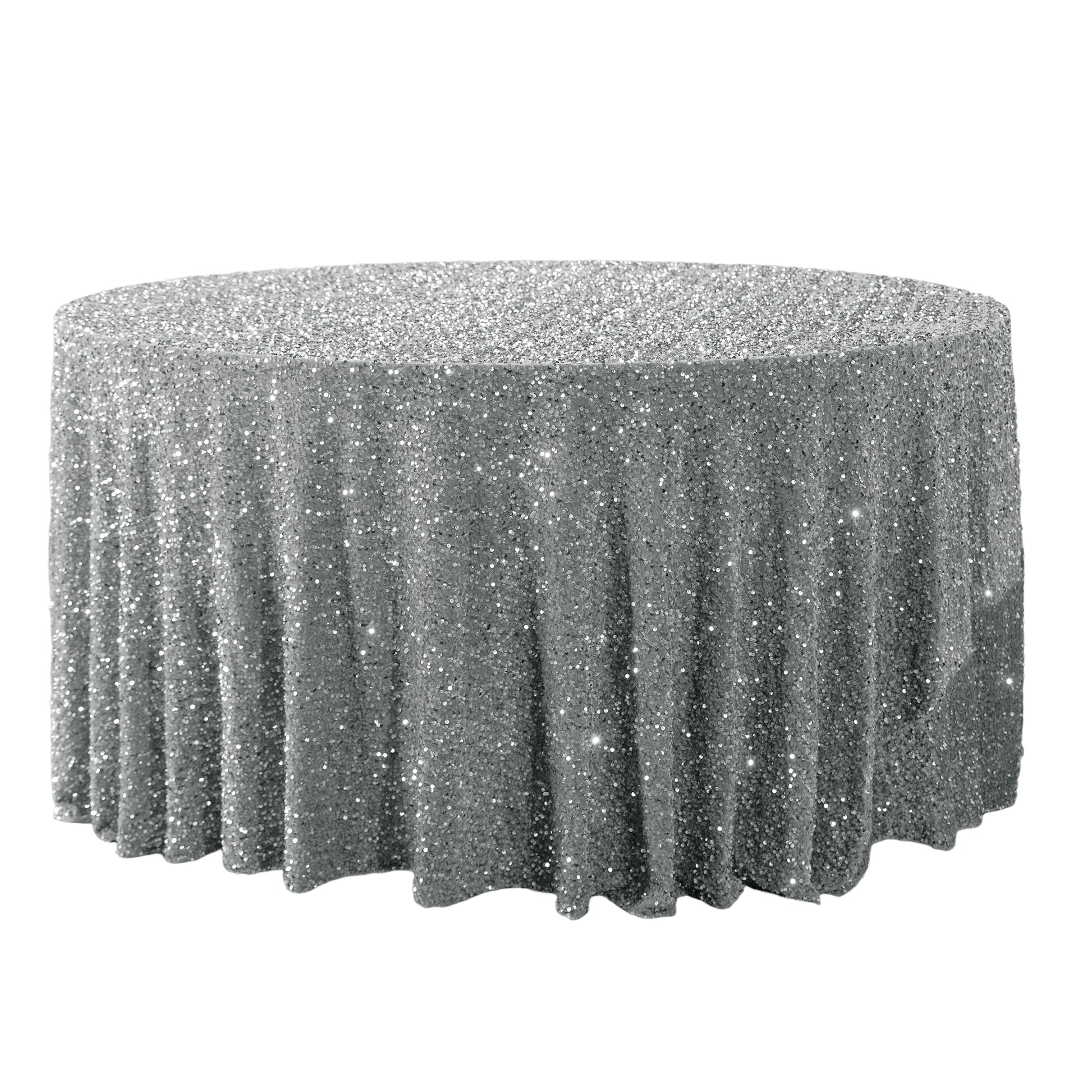 Sequin velvet round tablecloth silver full view