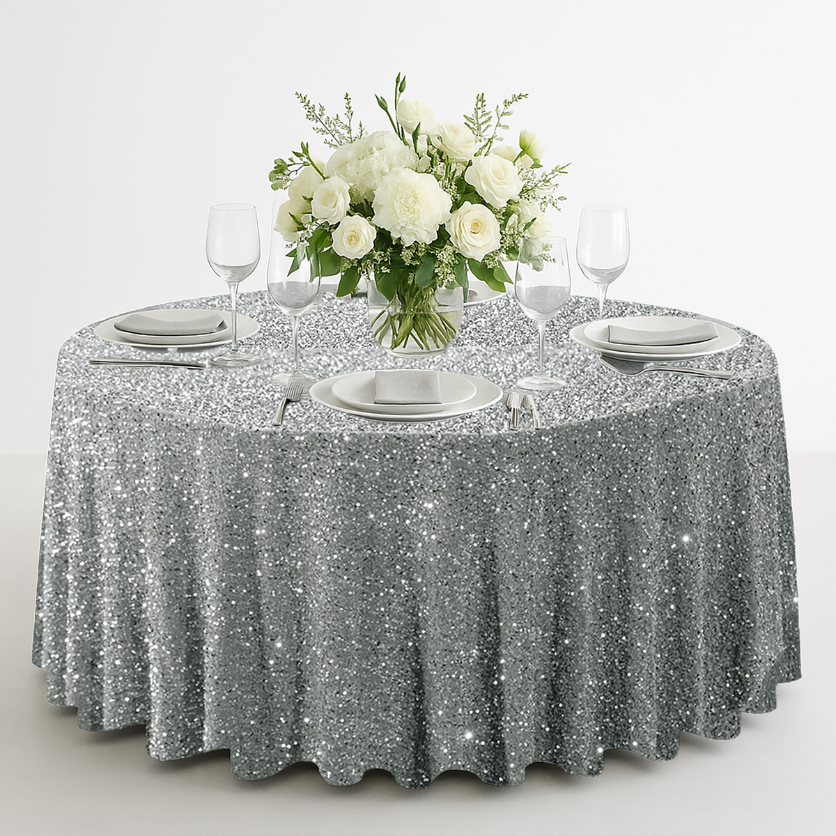 Silver Ribbon Tablecloth Sequin Velvet 132