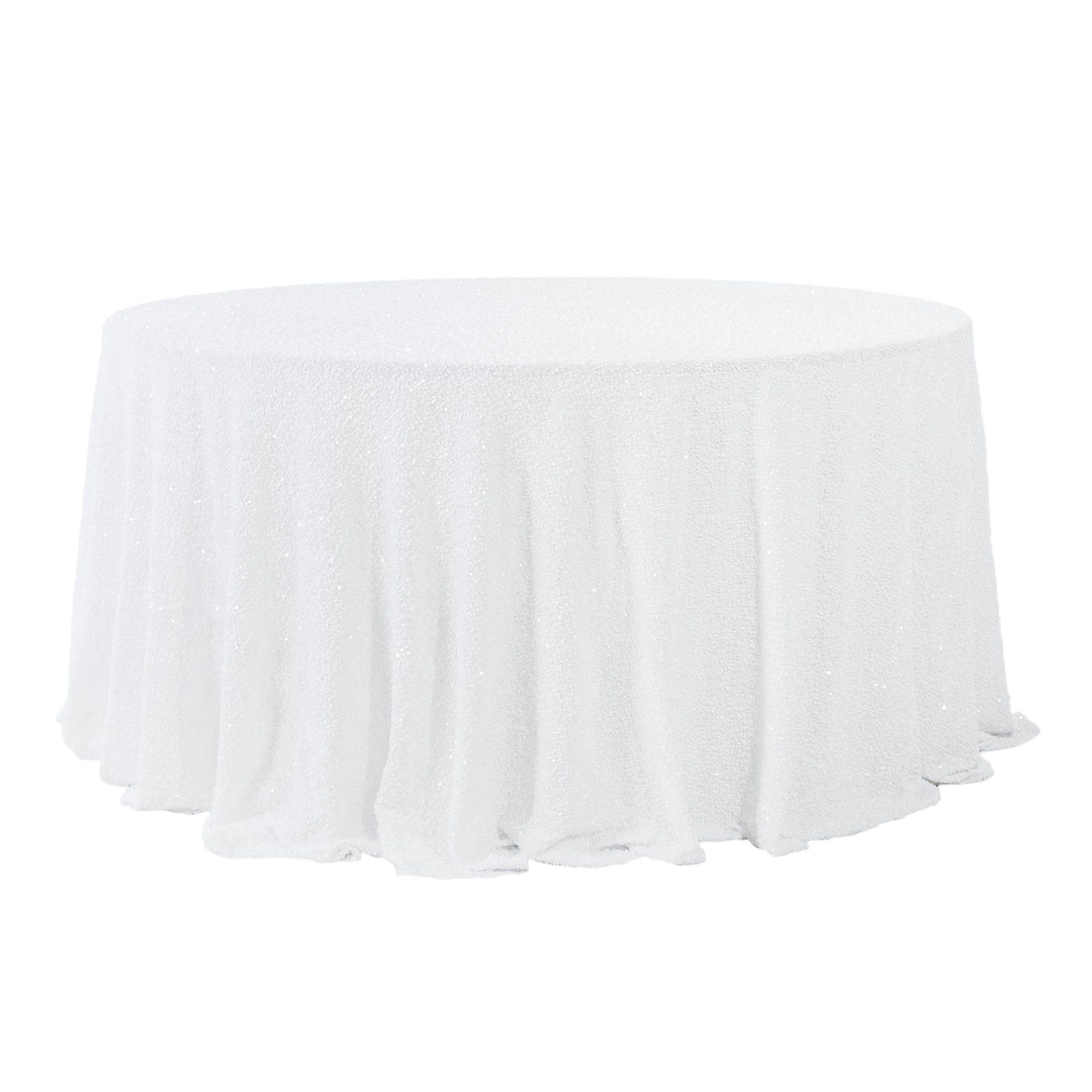 Sequin velvet round tablecloth white full view