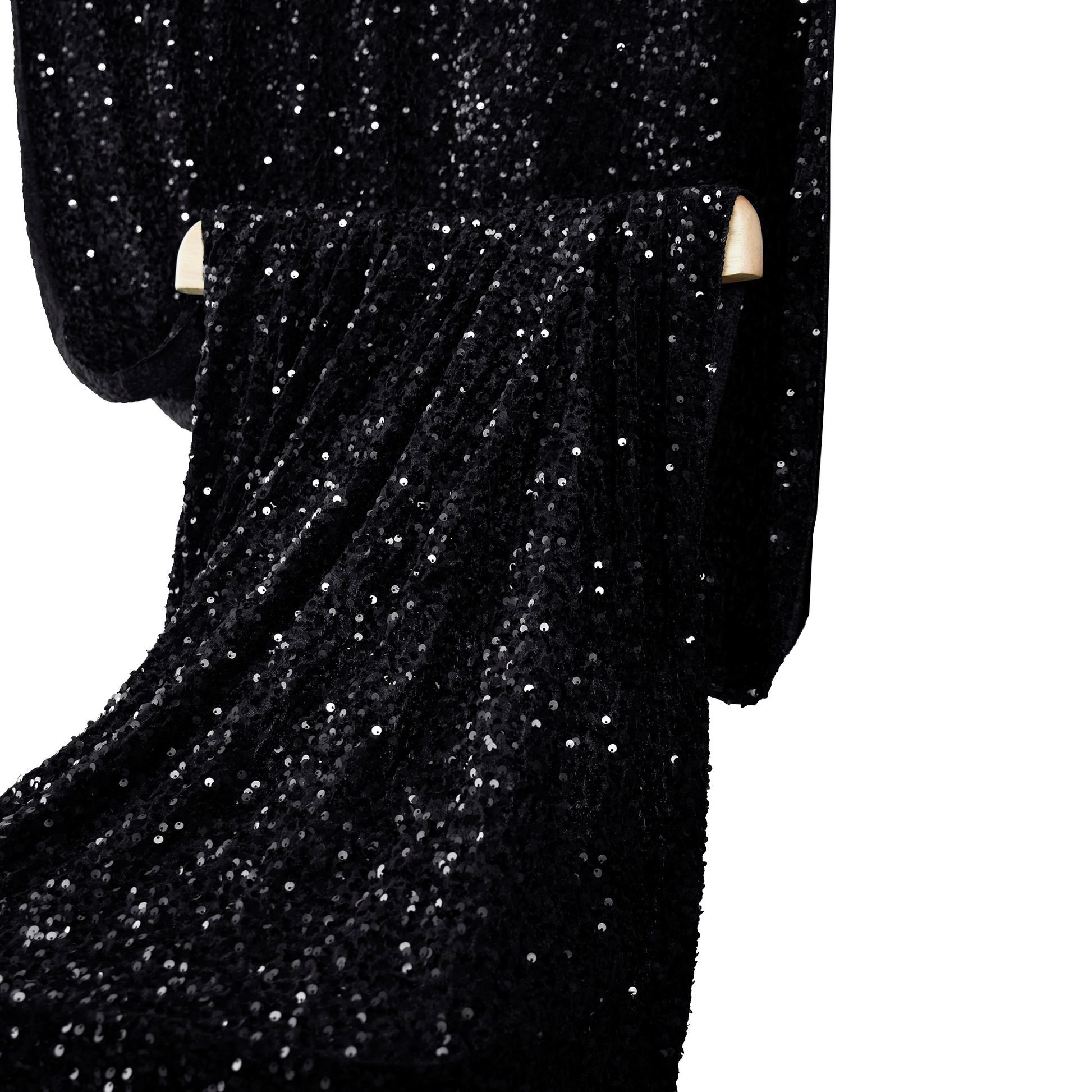 Sequin Velvet 8ft H x 52" W Drape/Backdrop Curtain Panel Black draped over a chair