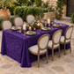 Sequin velvet rectangular tablecloth purple at a courtyard birthday dinner