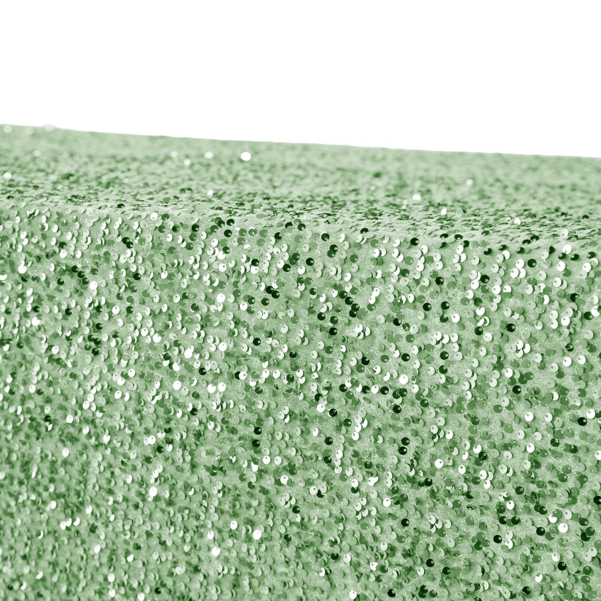 Sequin velvet rectangular tablecloth sage green close up