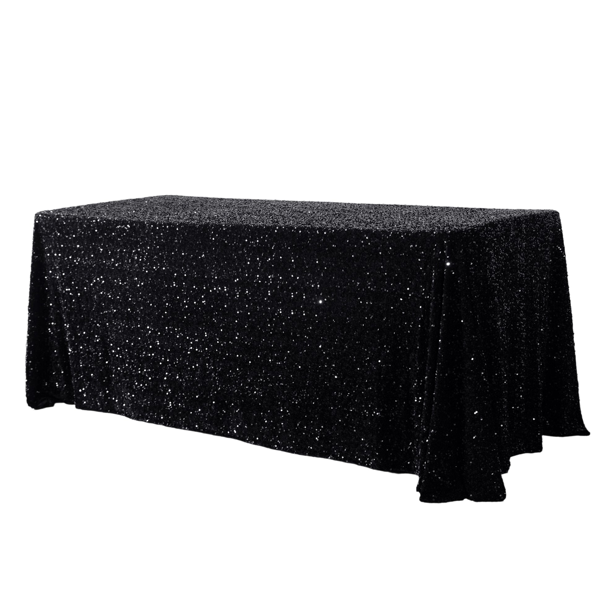 Sequin velvet black rectangular tablecloth full view