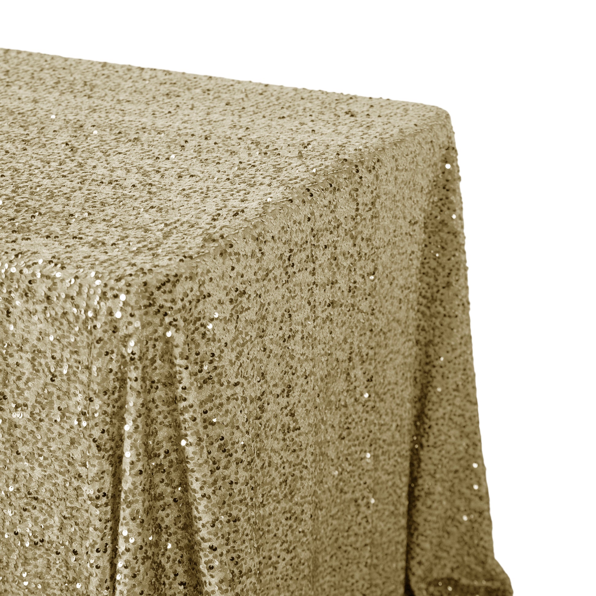 Sequin velvet  champagne rectangular tablecloth angled view