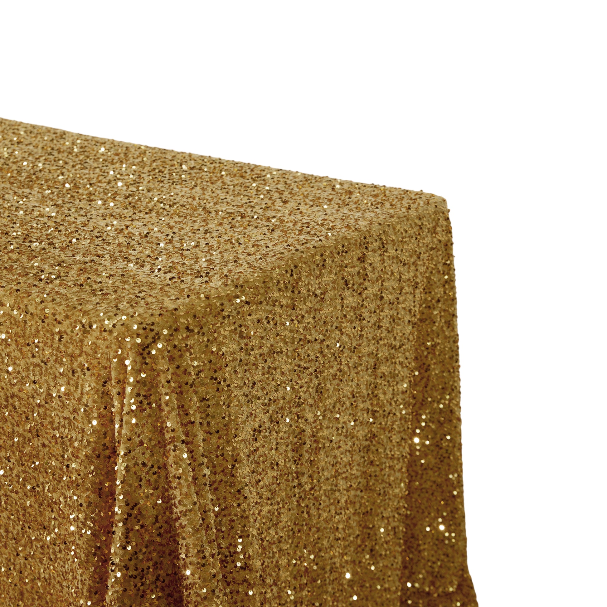 Sequin velvet rectangular tablecloth gold angled view