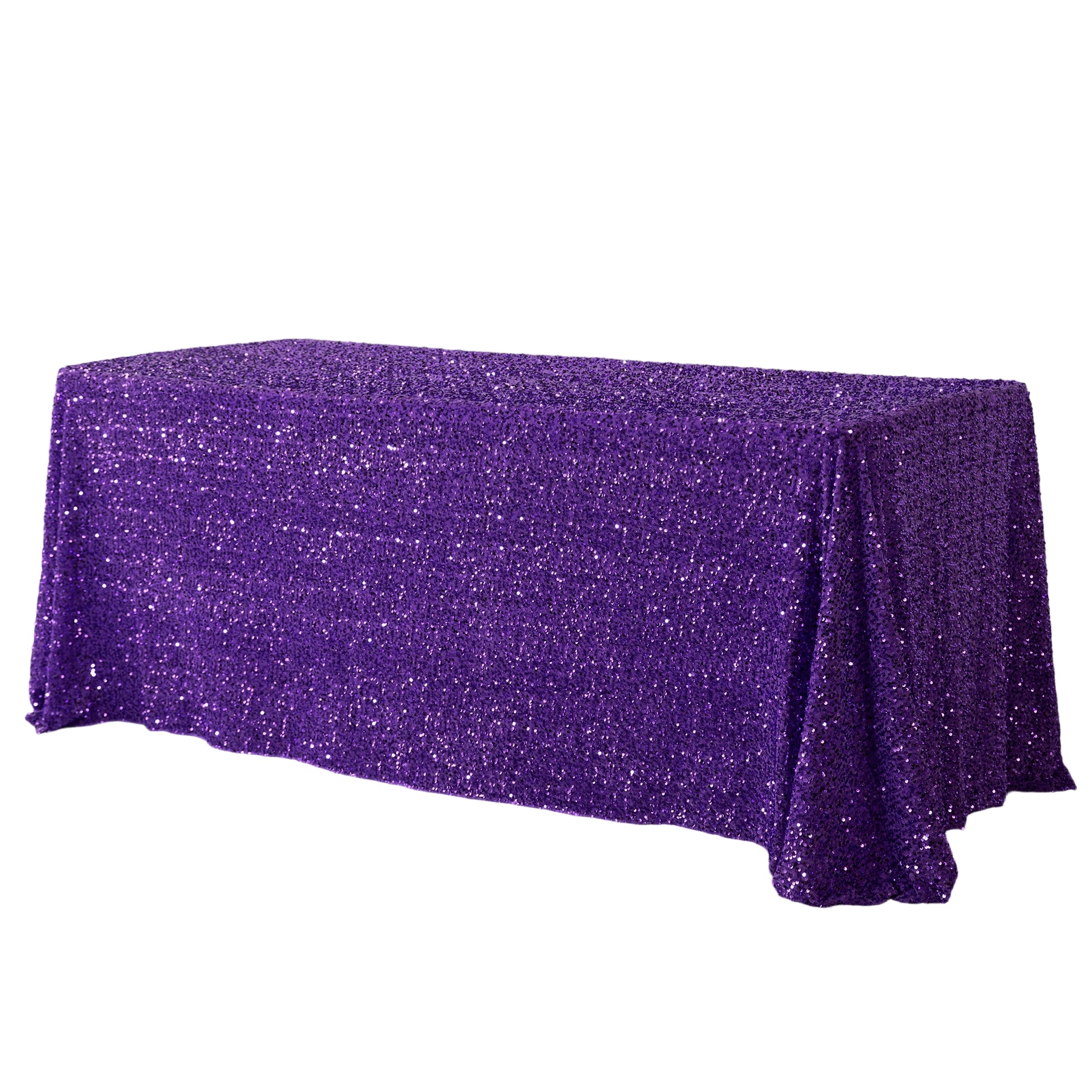 Sequin velvet rectangular tablecloth purple full view