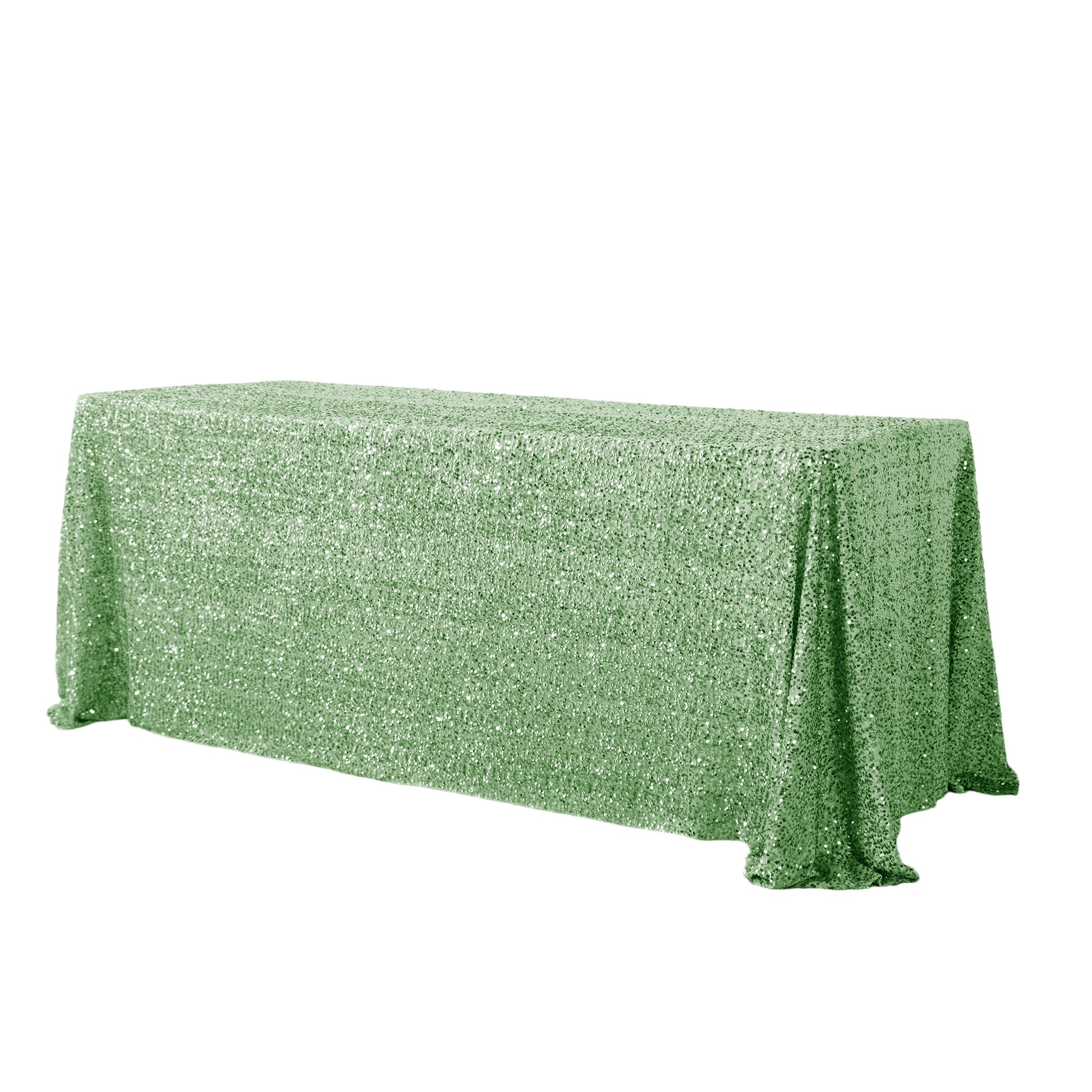 Sequin velvet rectangular tablecloth sage green full view
