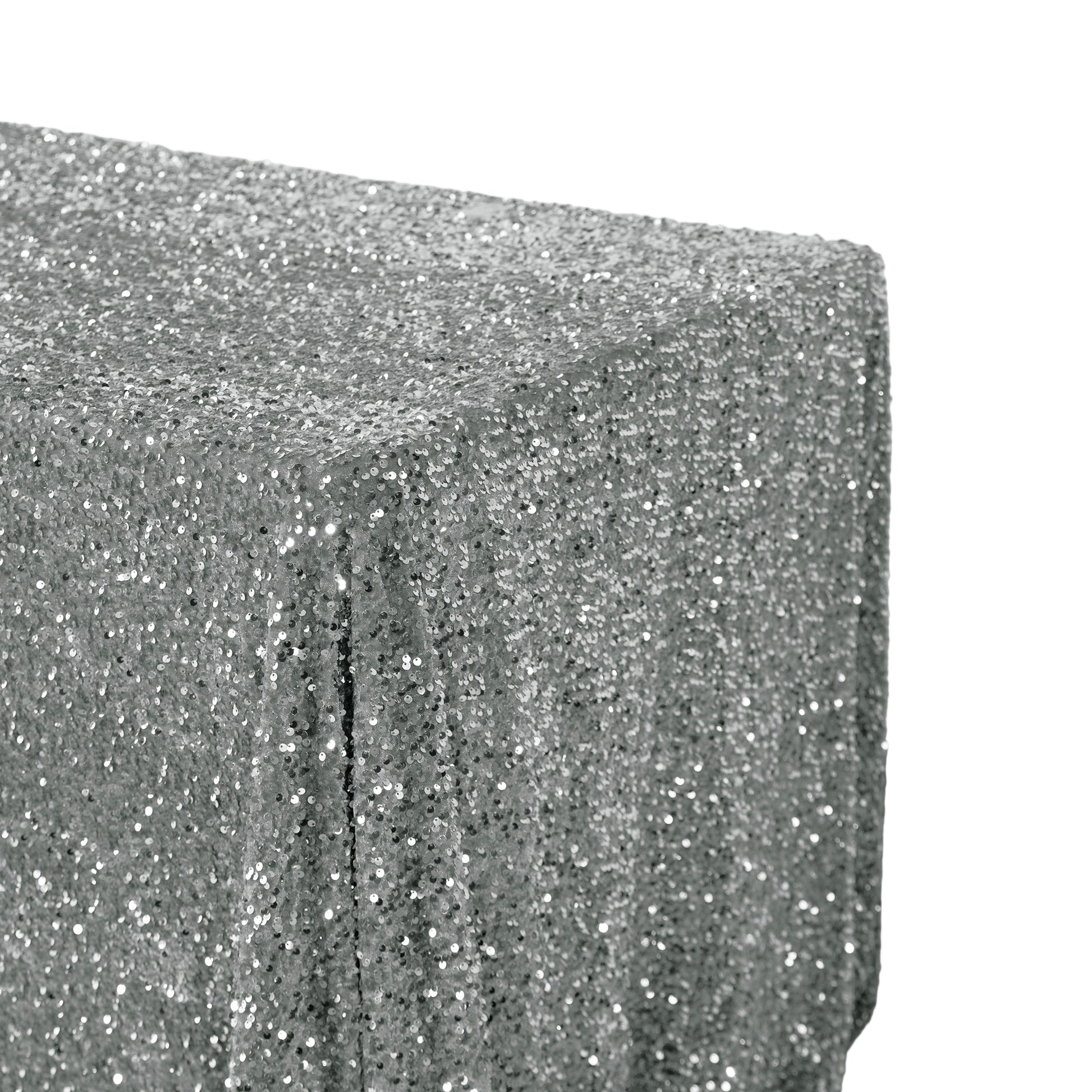 Sequin velvet rectangular tablecloth silver angled view