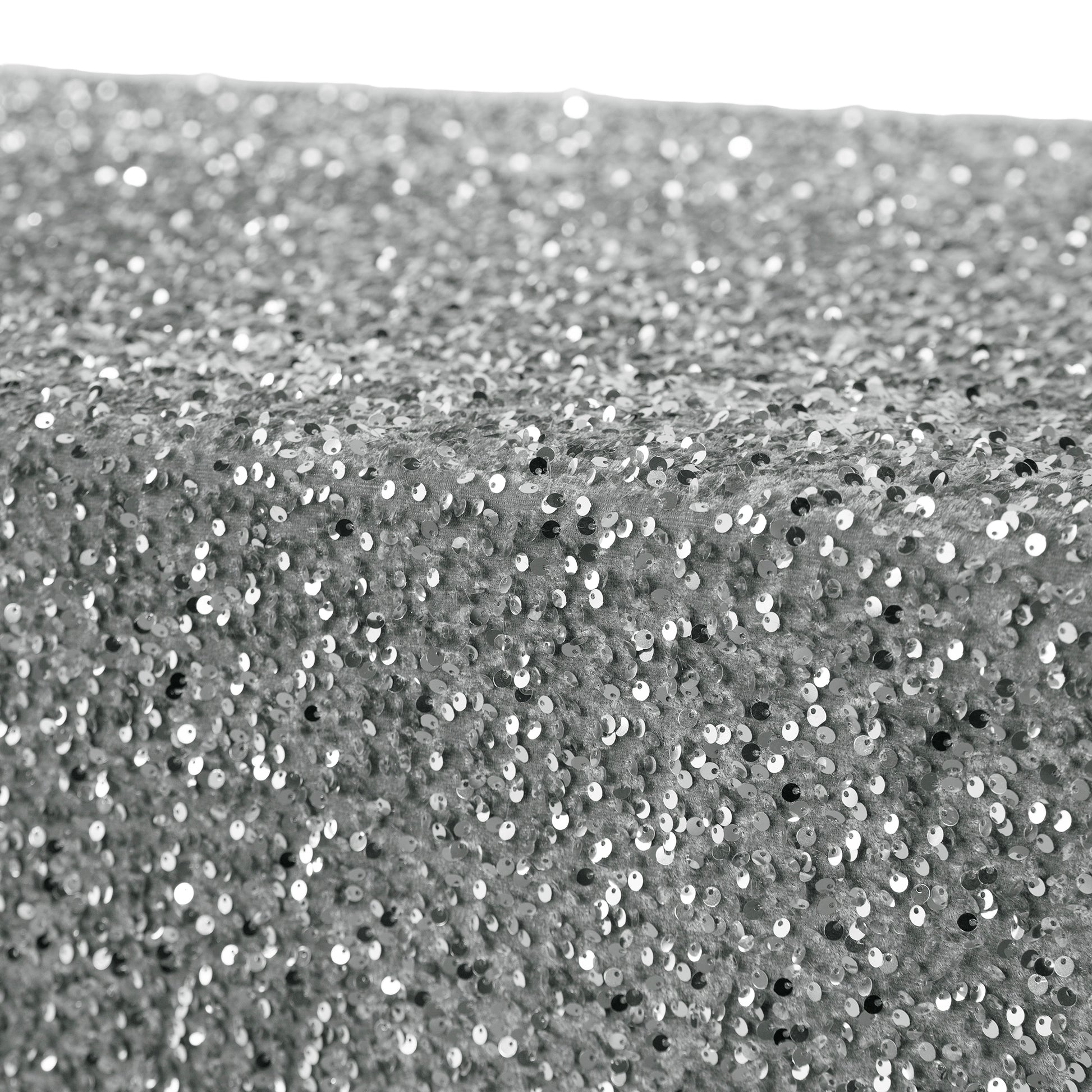 Sequin velvet rectangular tablecloth silver close up