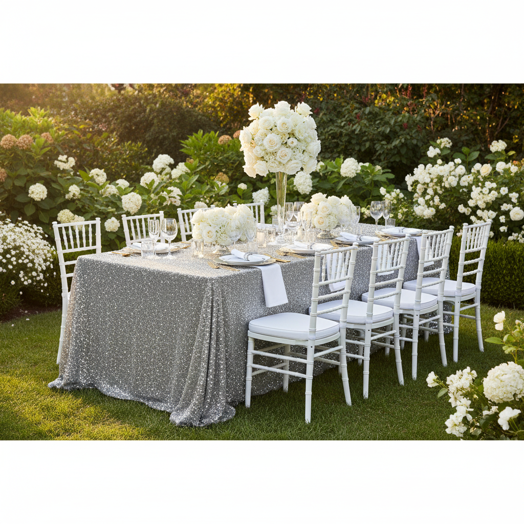 Sequin Velvet 90"x156" Rectangular Tablecloth - Silver