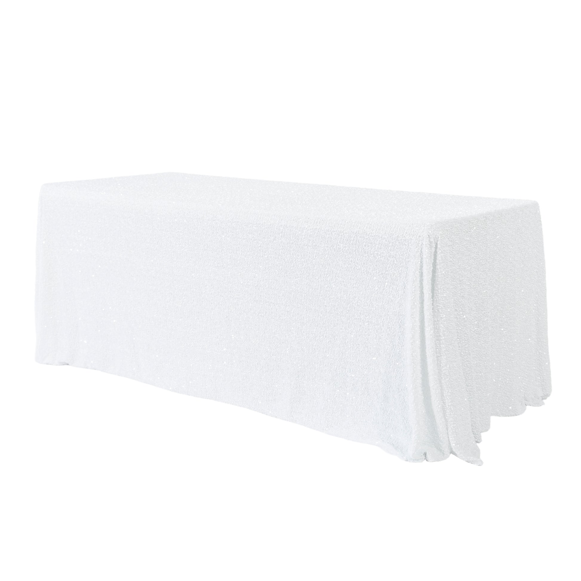Sequin velvet rectangular tablecloth white full view