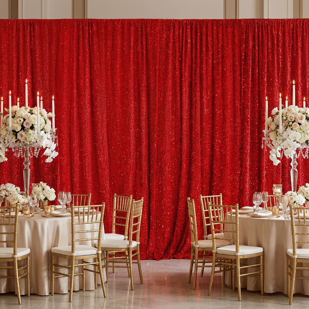 Sequin Velvet Drape/Backdrop Curtain Panel Red for wedding backdrop