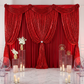 Sequin Velvet Drape/Backdrop Curtain Panel Red double draping paired with clear ssquare pedestal stands