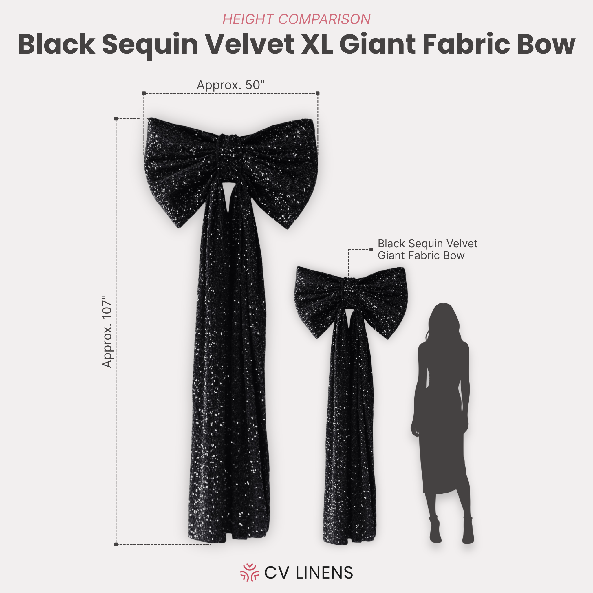 Sequin Velvet XL Giant Fabric Bow for Backdrop infographic comparison
