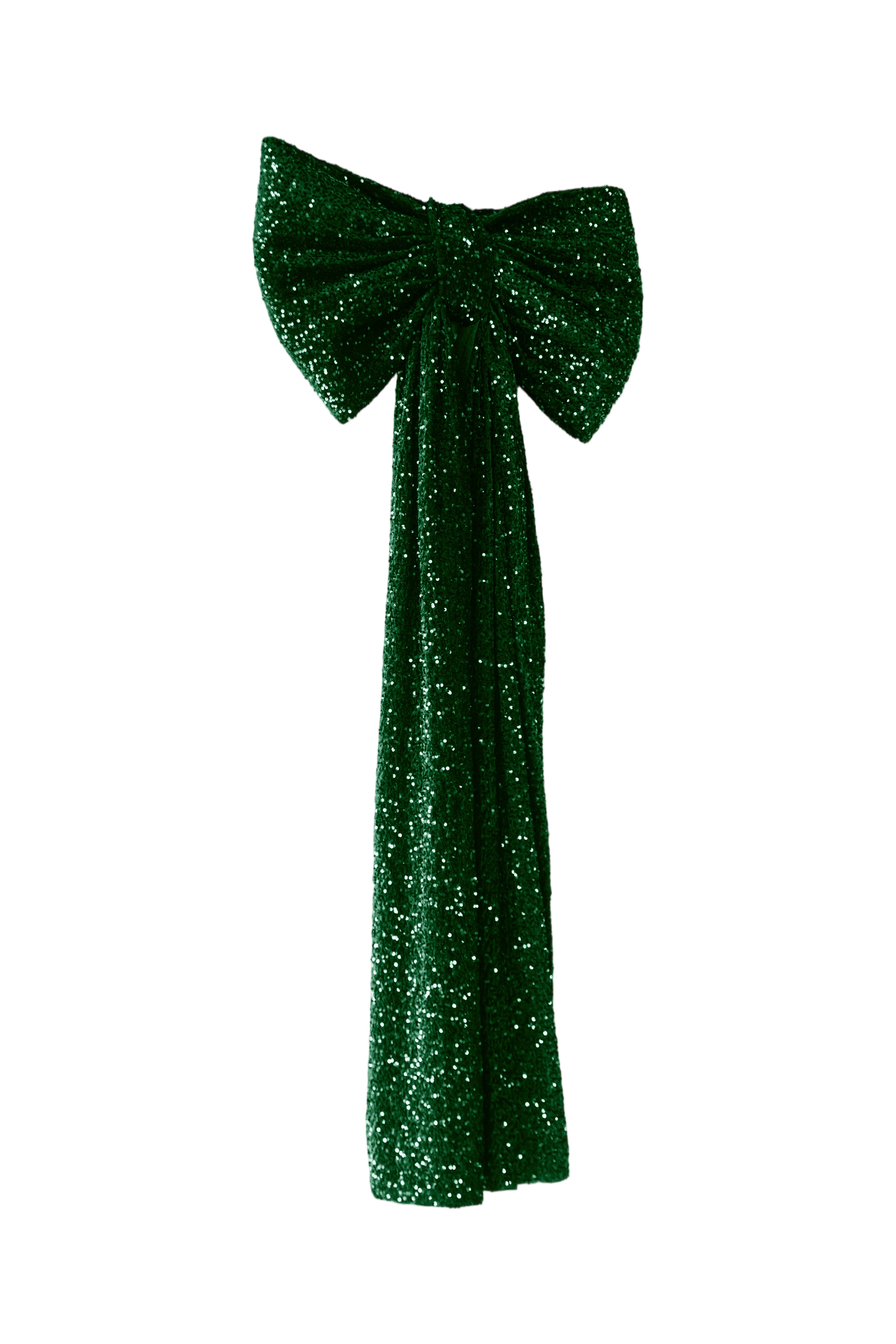 Sequin Velvet Giant Fabric Bow for Backdrop - Emerald Green Angled view