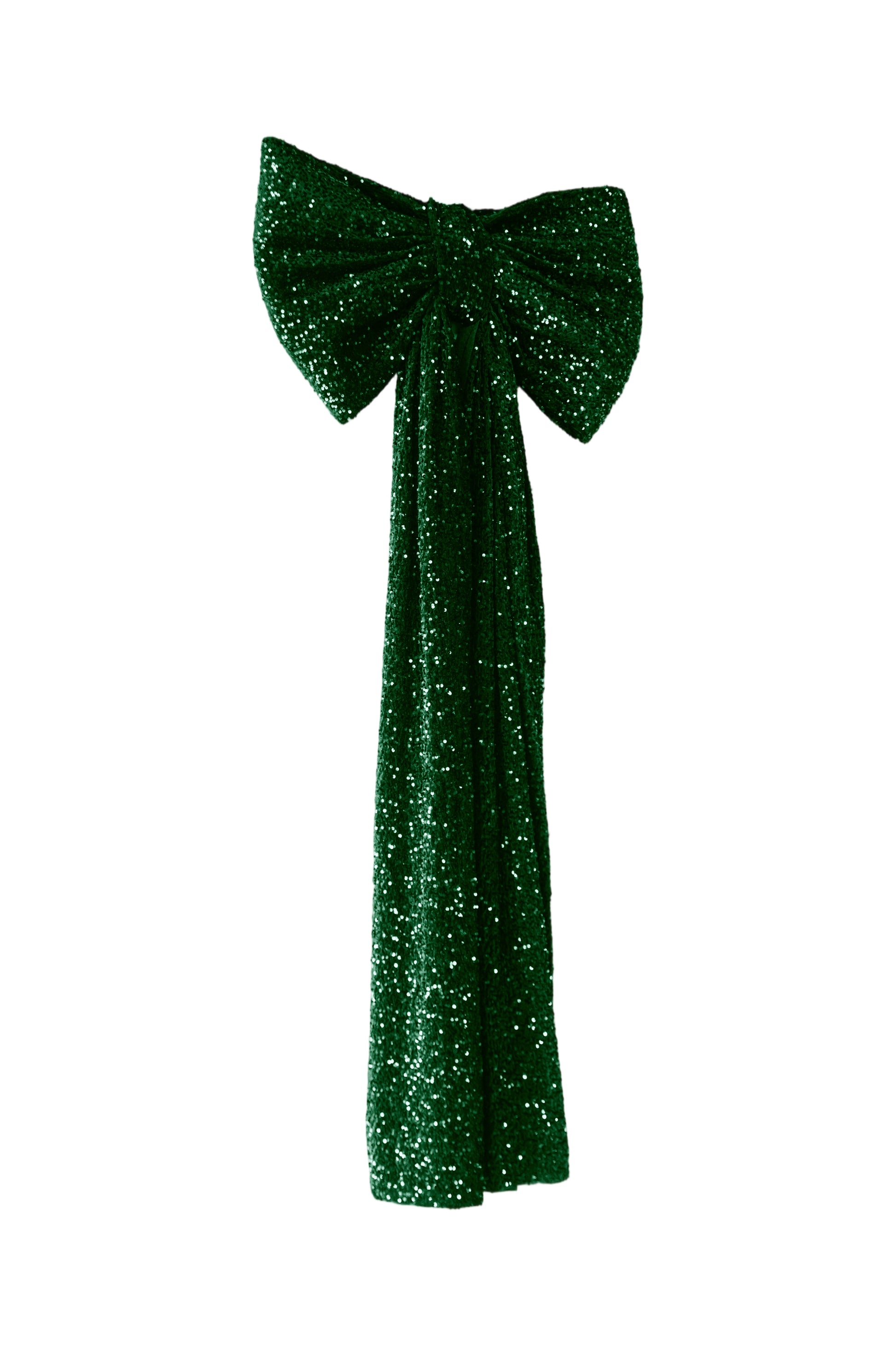 Sequin Velvet Giant Fabric Bow for Backdrop - Emerald Green Angled view