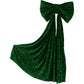 Sequin Velvet Giant Fabric Bow for Backdrop - Emerald Green, full front view with cascading tails