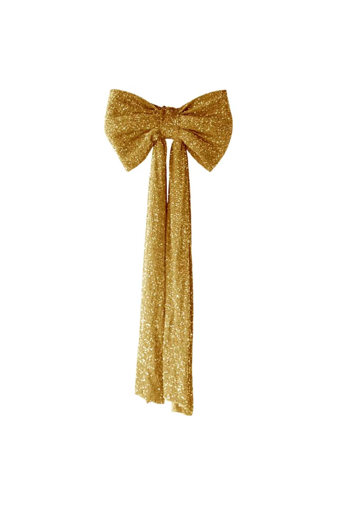 Sequin Velvet Giant Fabric Bow for Backdrop – Gold 