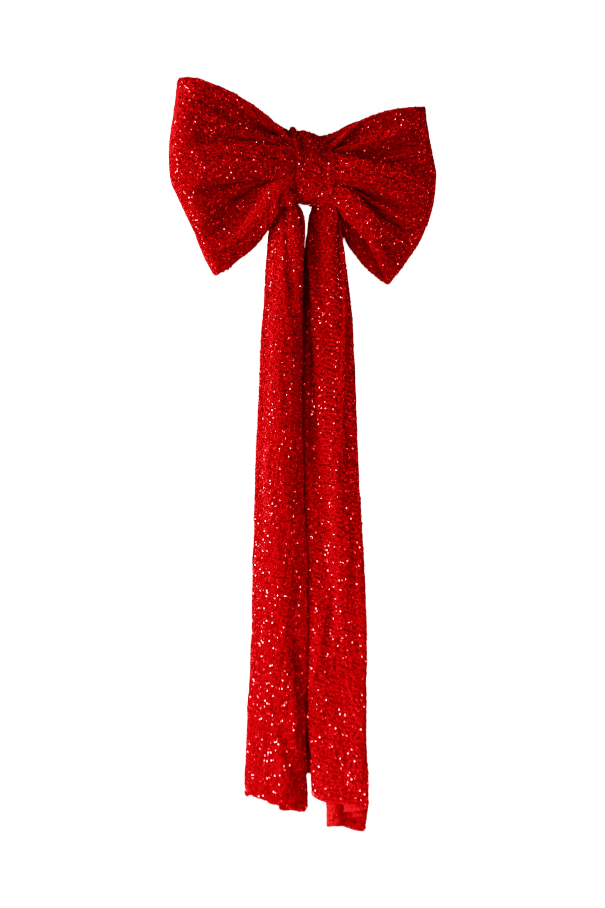 Sequin Velvet Giant Fabric Bow for Backdrop - Red Angled