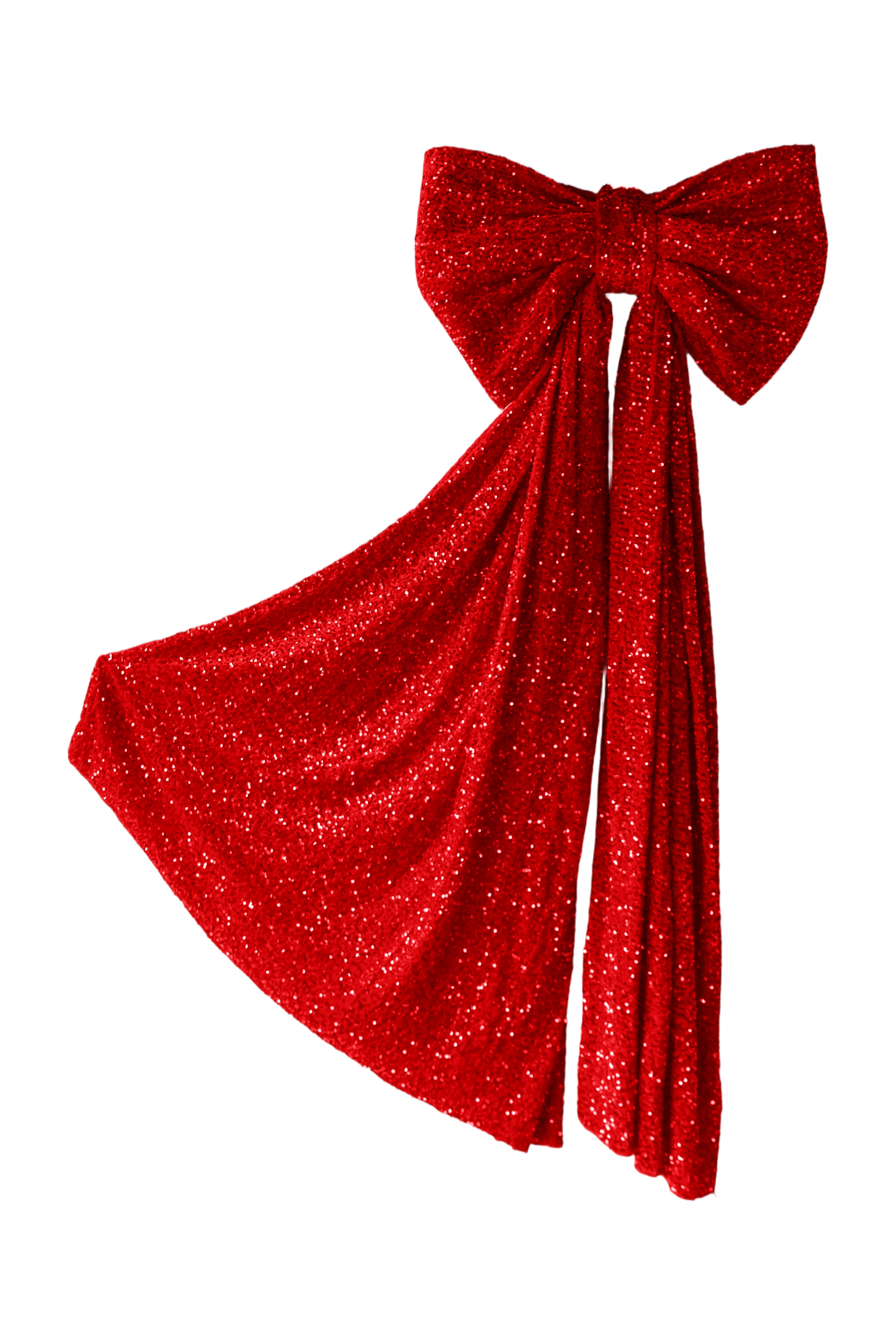 Sequin Velvet Giant Fabric Bow for Backdrop - Red Cascading Tail