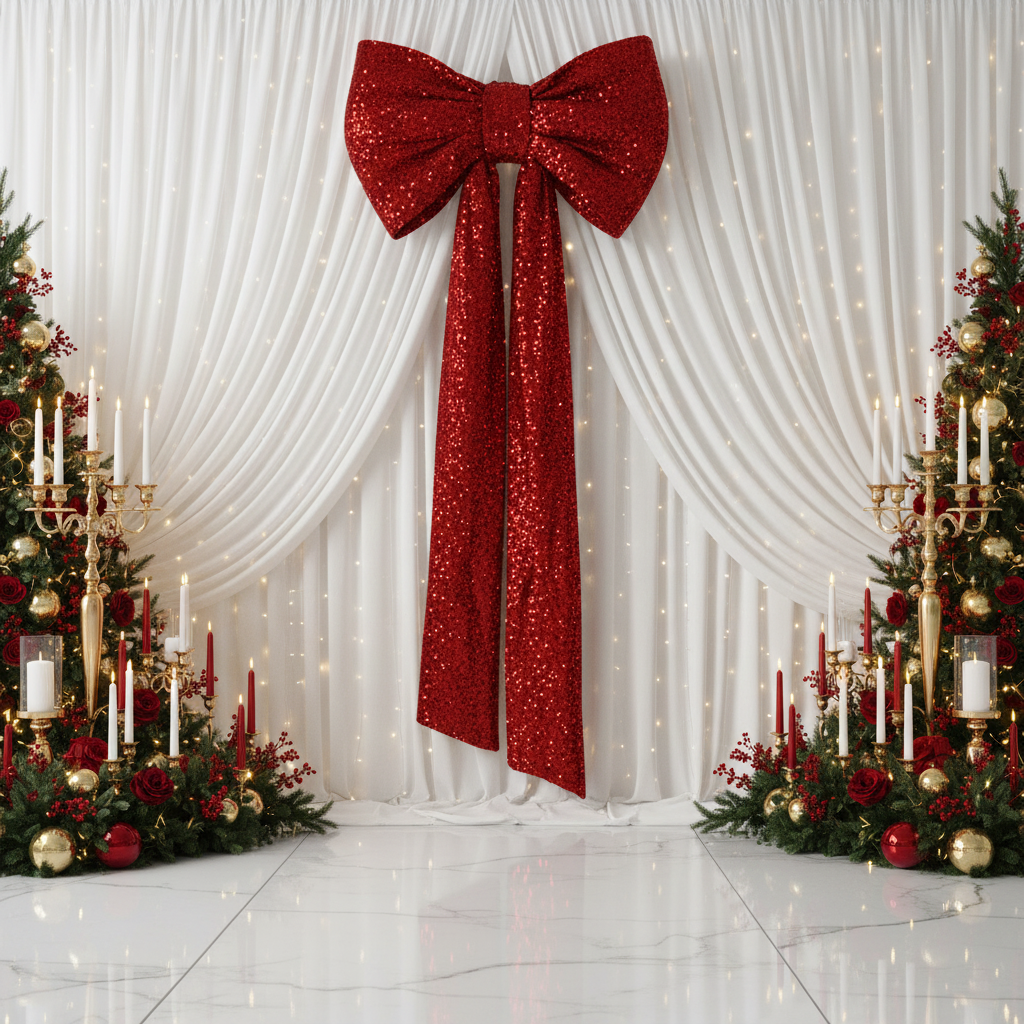 Sequin Velvet Giant Fabric Bow for Backdrop - Red Christmas