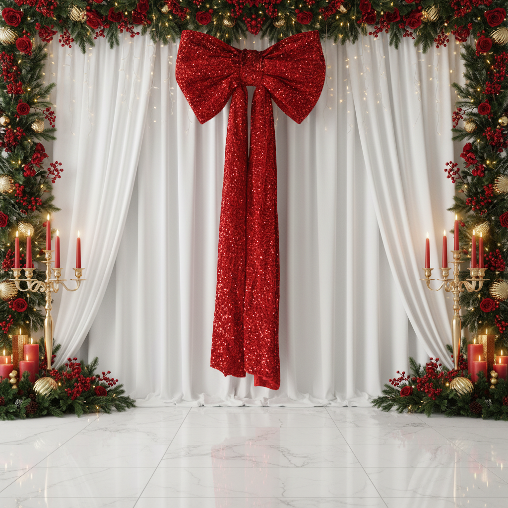 Sequin Velvet Giant Fabric Bow for Backdrop - Red Christmas Gala