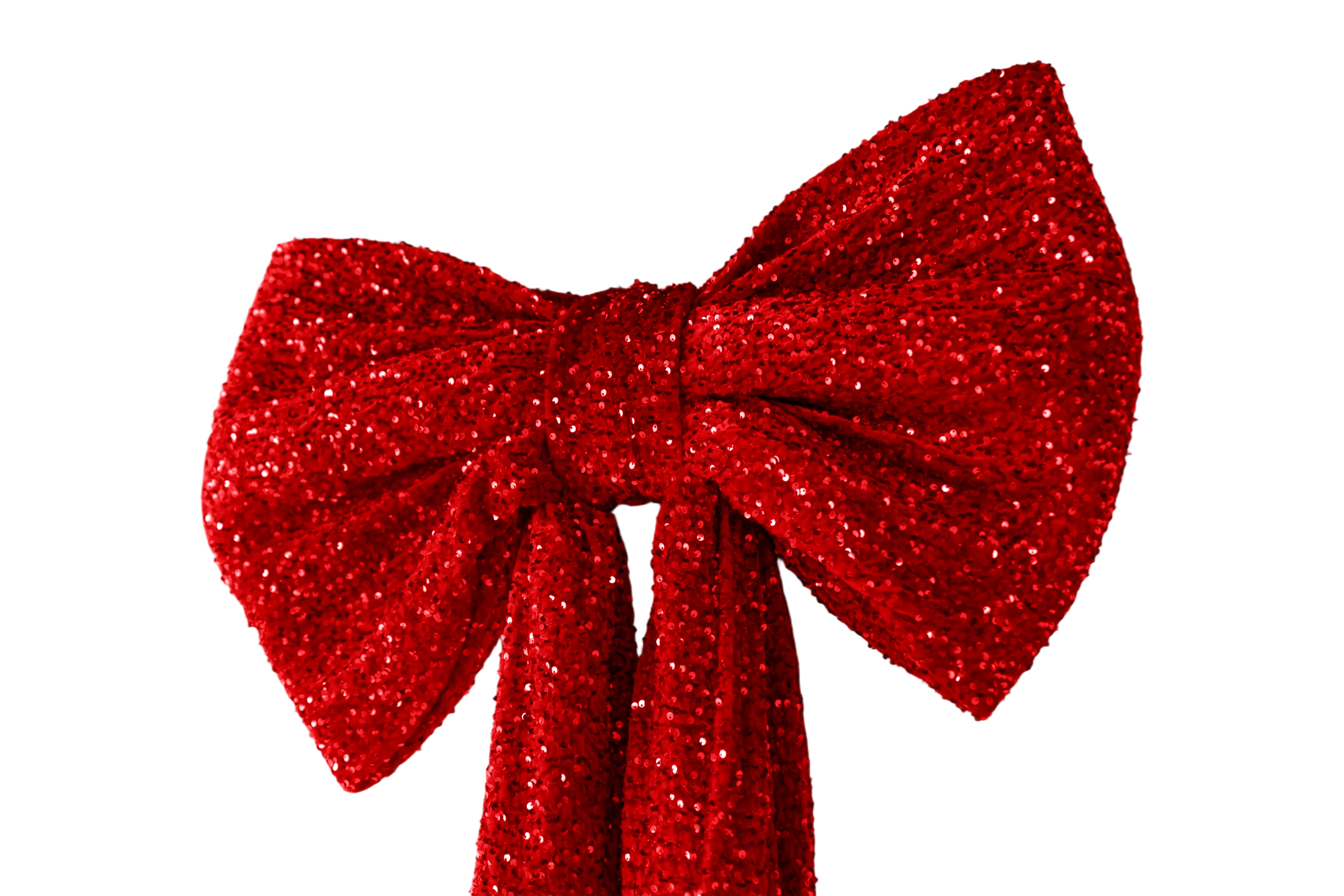Sequin Velvet Giant Fabric Bow for Backdrop - Red Close Up