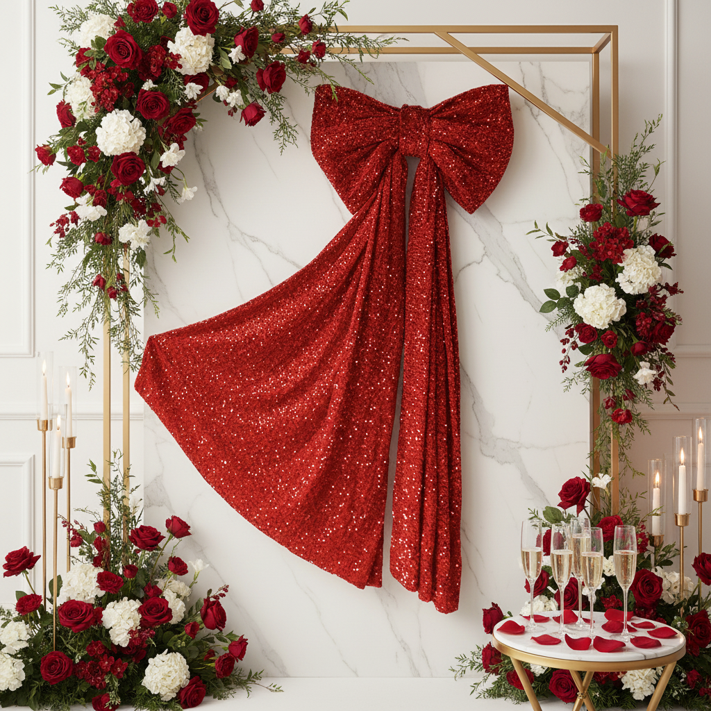 Sequin Velvet Giant Fabric Bow for Backdrop - Red Valentines